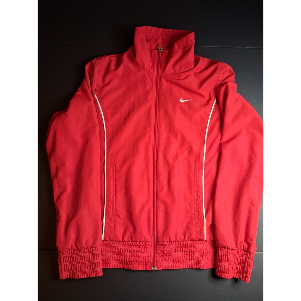 Nike Jacket Womens Large 12-14 Red Lightweight Full Zip Shield Runner Athletic